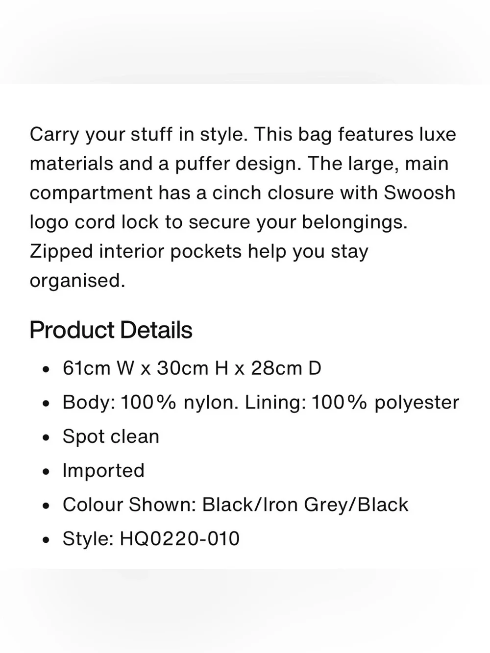 Nike Puffer Bag